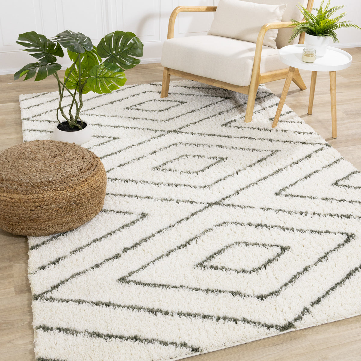 Tapis géométrique contemporain crème