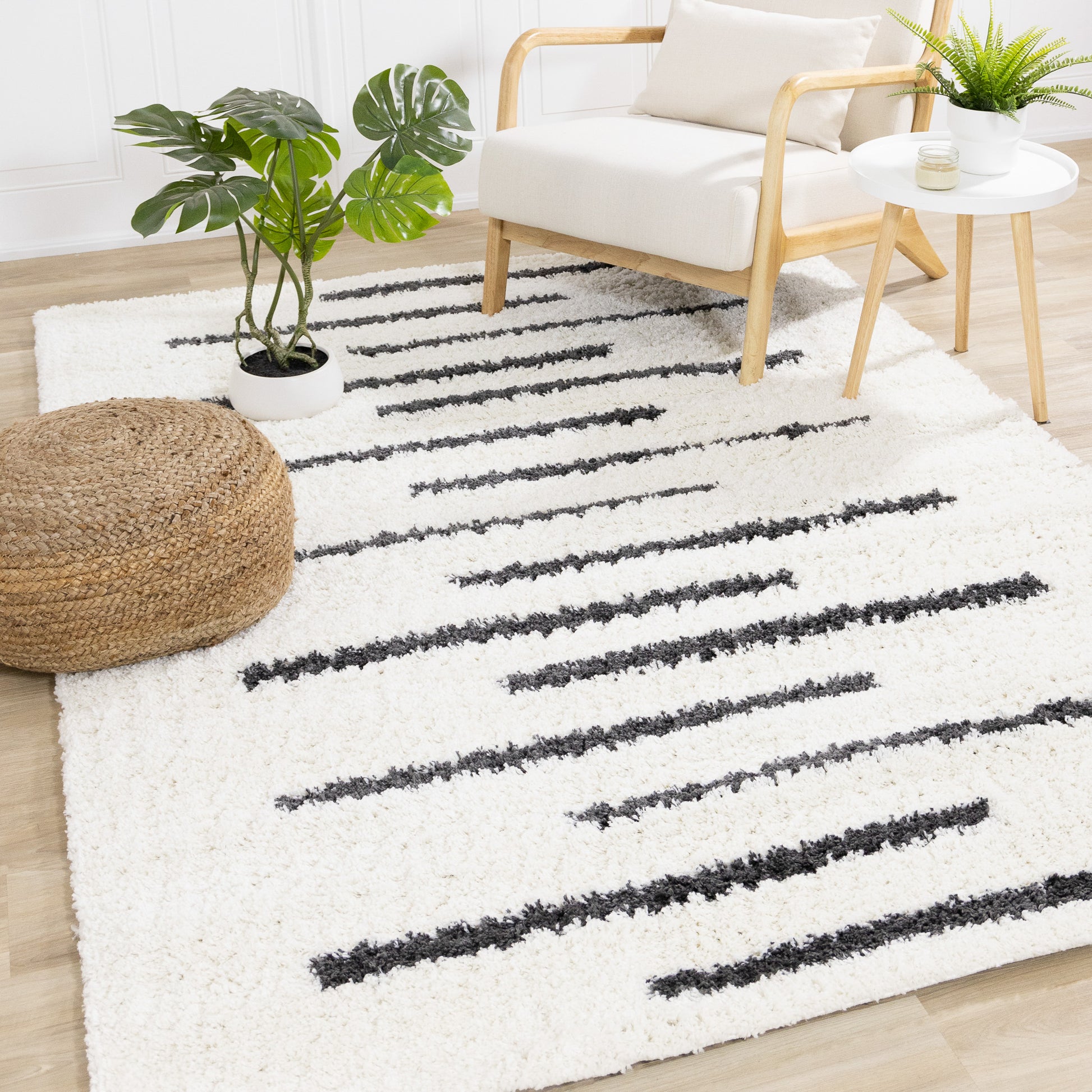 Contemporary Stripes Cream Area Rug-2