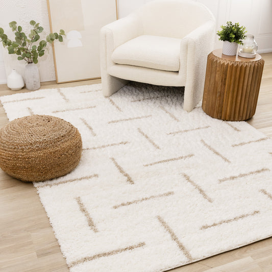 Contemporary Stripes Tonal Solid Cream Area Rug