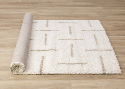 Contemporary Stripes Tonal Solid Cream Area Rug-7