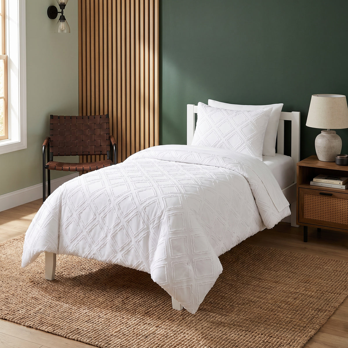 Marlin Tufted Jacquard White Twin Comforter Set