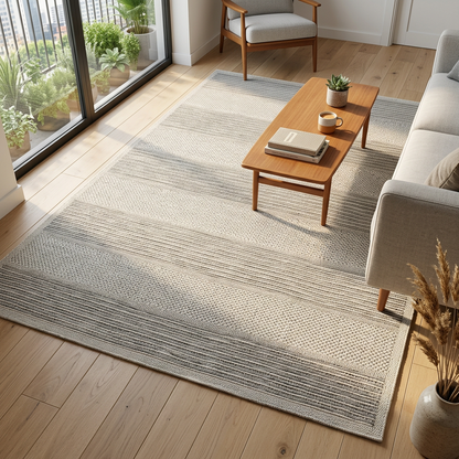 Abstract Modern Grey and Beige Outdoor Rug