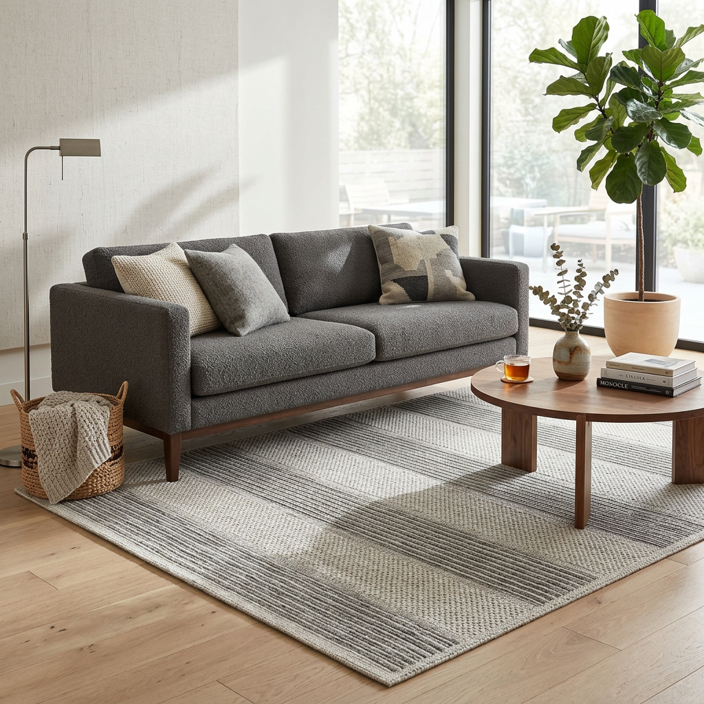 Abstract Modern Grey and Beige Outdoor Rug