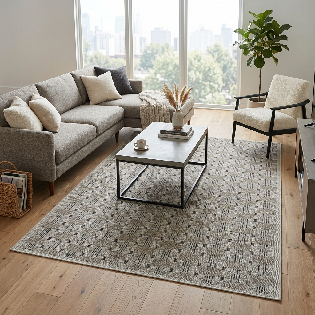 Geometric Modern Grey and Beige Outdoor Rug