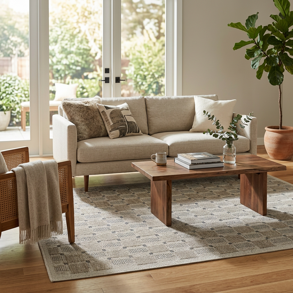 Geometric Modern Grey and Beige Outdoor Rug