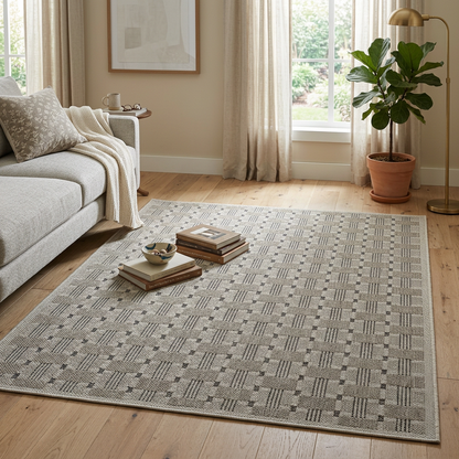 Geometric Modern Grey and Beige Outdoor Rug