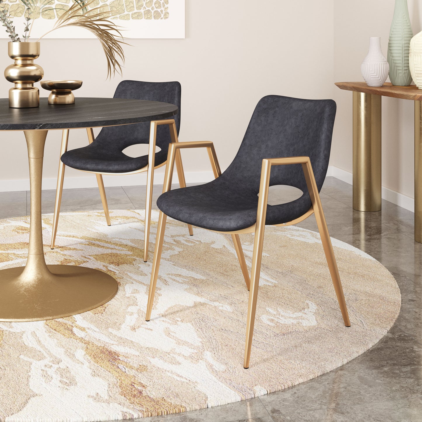 Dining Chair (Set of 2) Black & Gold - Modern & Ergonomic Seating for Home & Office