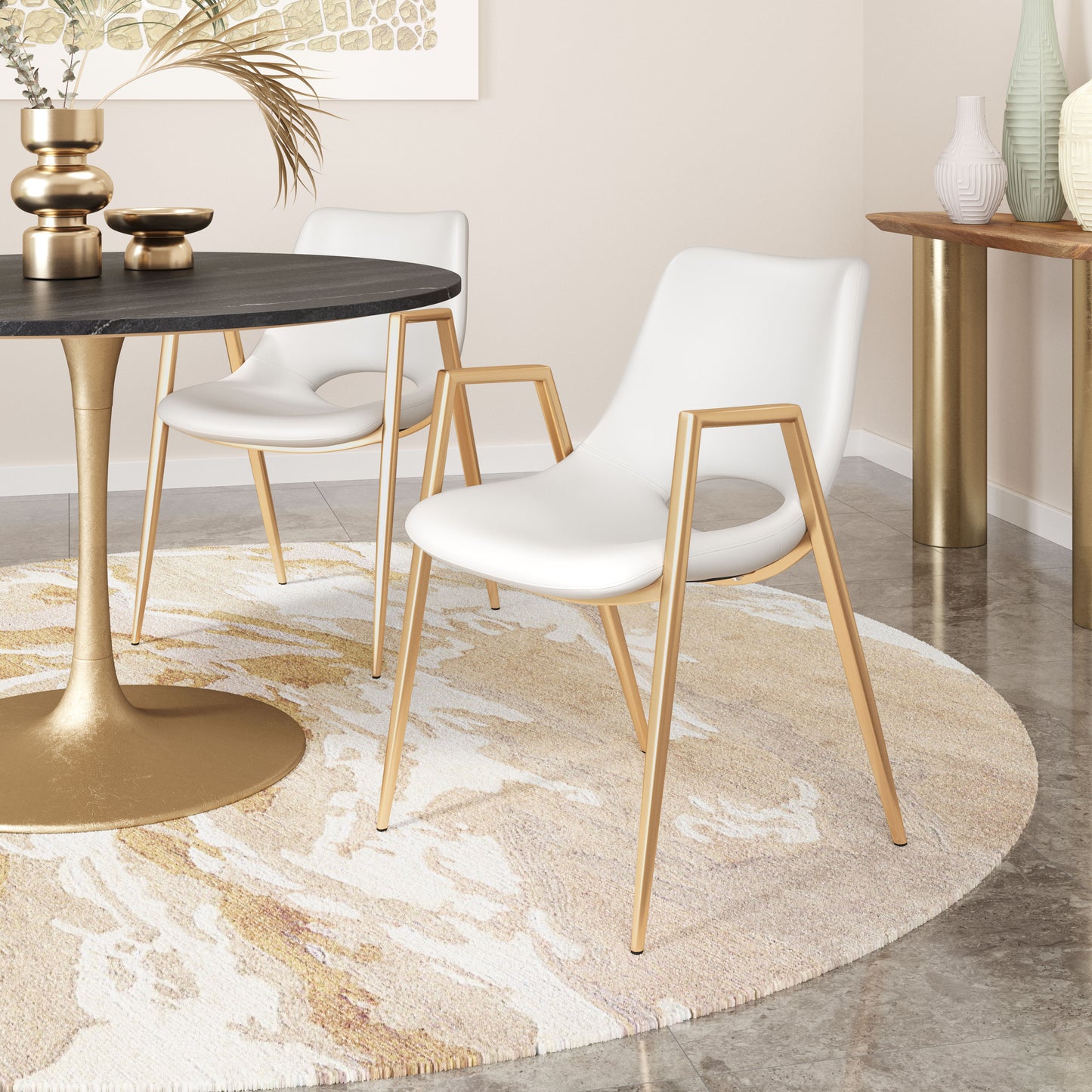 Dining Chair (Set of 2) White & Gold - Modern & Ergonomic Seating for Home & Office