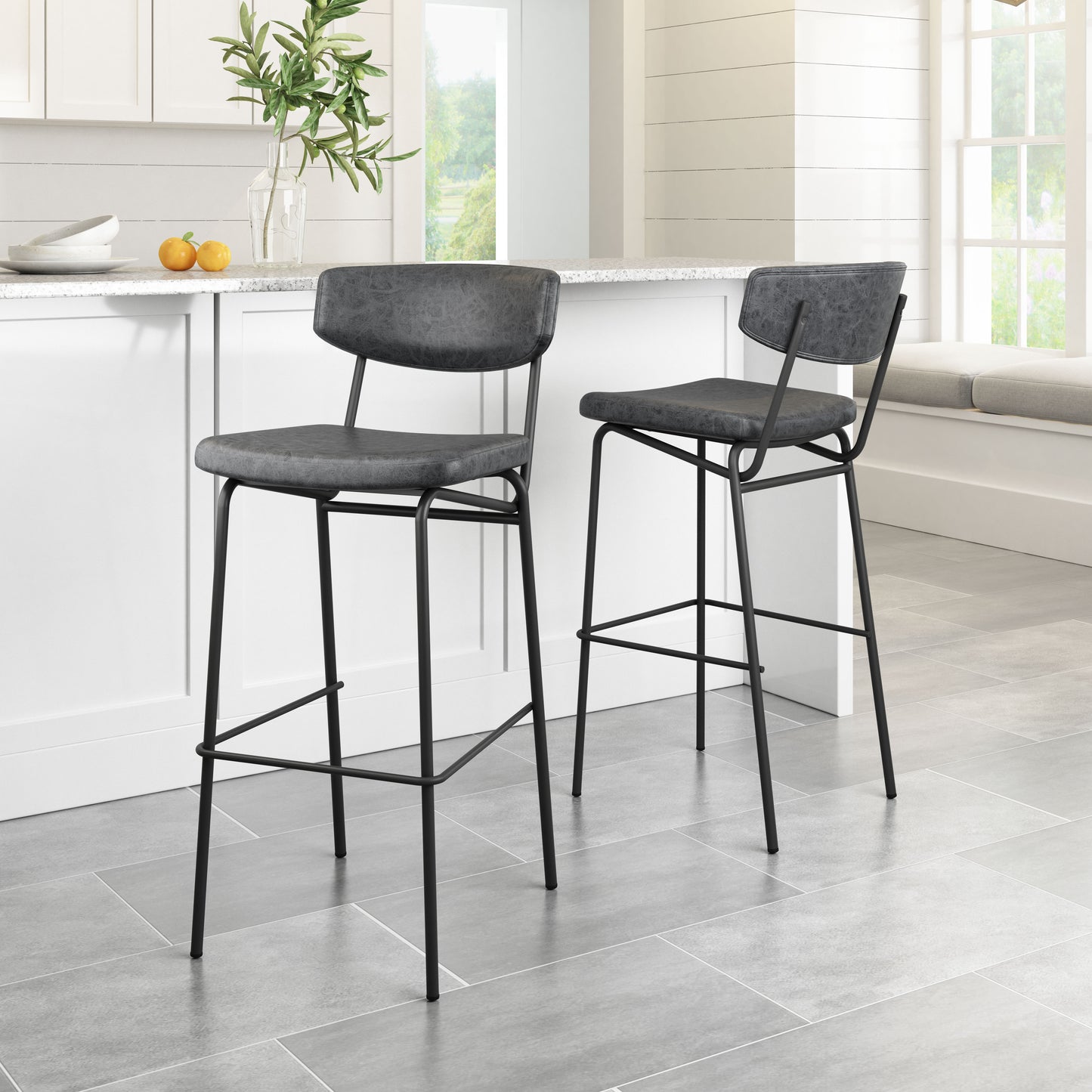 Tabouret de bar Charon (lot de 2) noir vintage