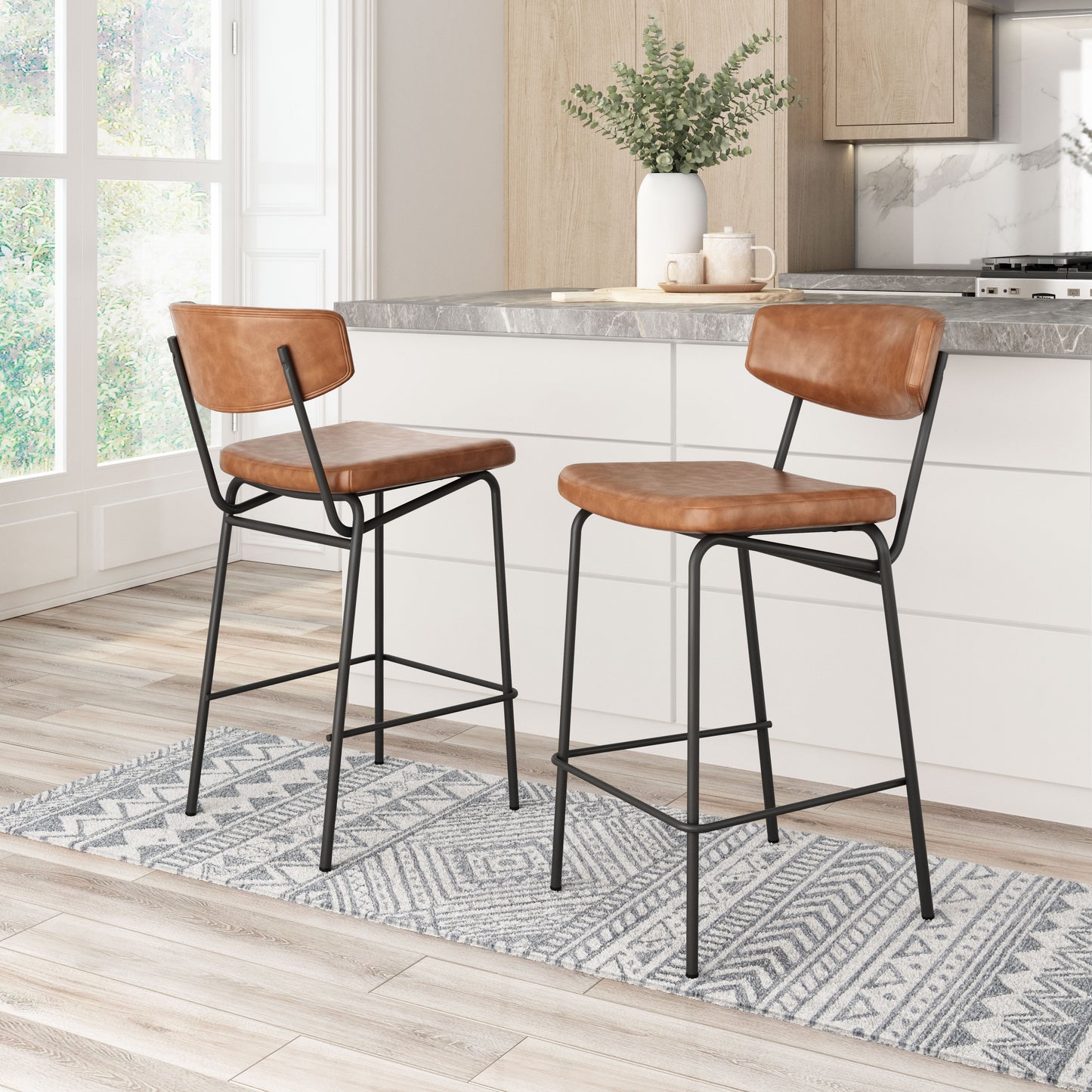 Tabouret de bar Charon (lot de 2) marron vintage