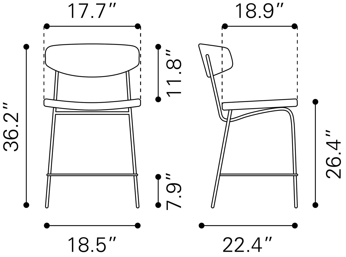 Tabouret de bar Charon (lot de 2) noir vintage