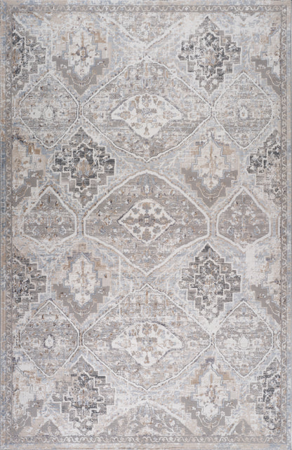 Sukoon Diamond Medallion Traditional Grey and Beige Indoor Rug