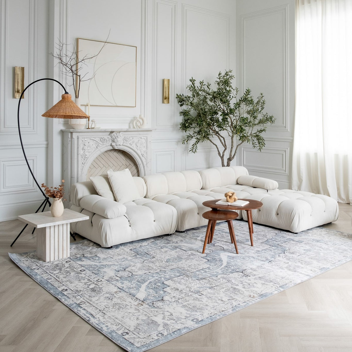 Tapis bleu moderne vintage Atlas