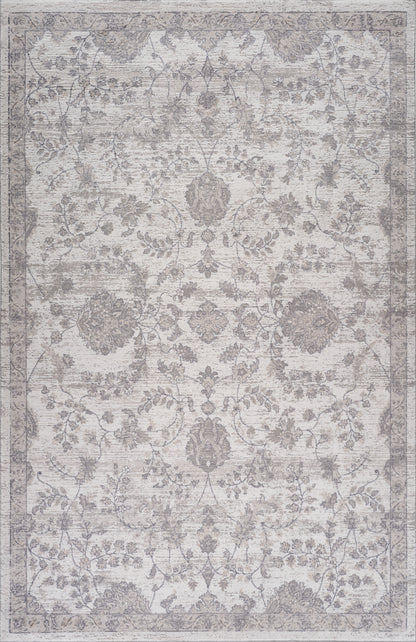 Ulfah Floral Medallion Traditional Beige and Grey Indoor Rug-3