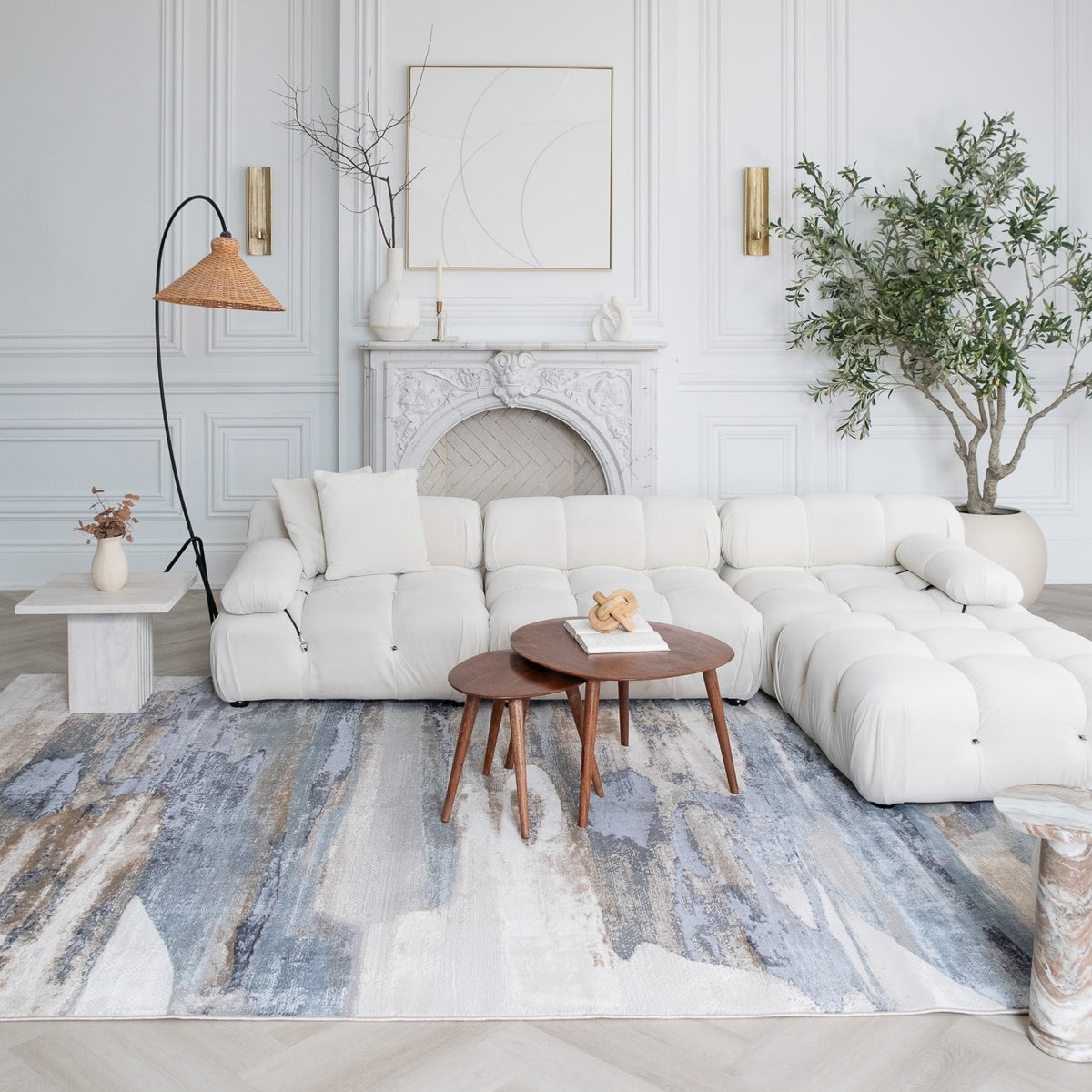 Aeris Abstract Contemporary Blue and Beige Indoor Rug