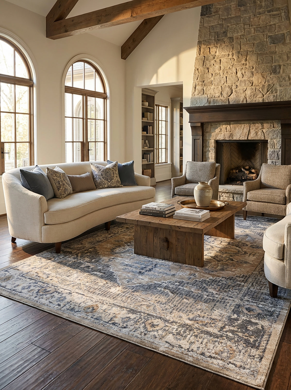 Aman Distressed Medallion Traditional Brown and Grey Indoor Rug-4