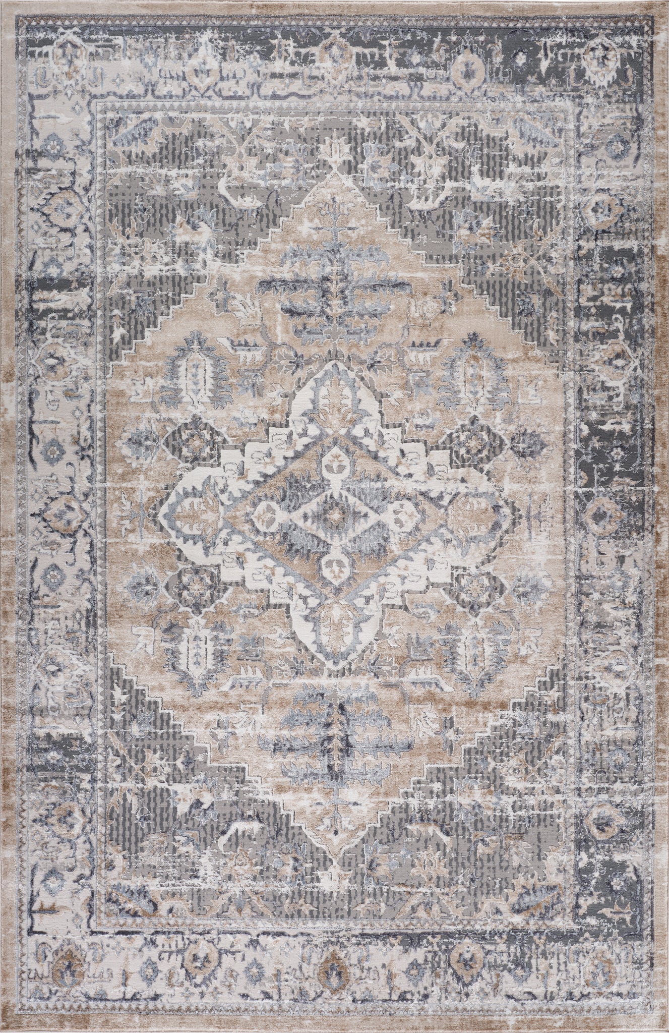 Aman Distressed Medallion Traditional Brown and Grey Indoor Rug-3