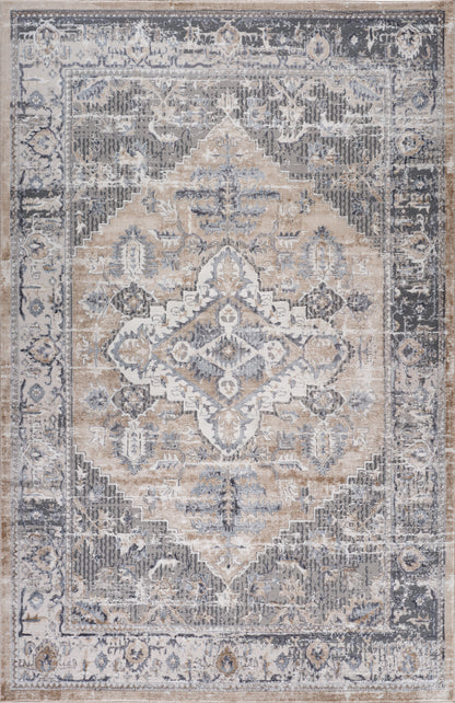 Aman Distressed Medallion Traditional Brown and Grey Indoor Rug-3