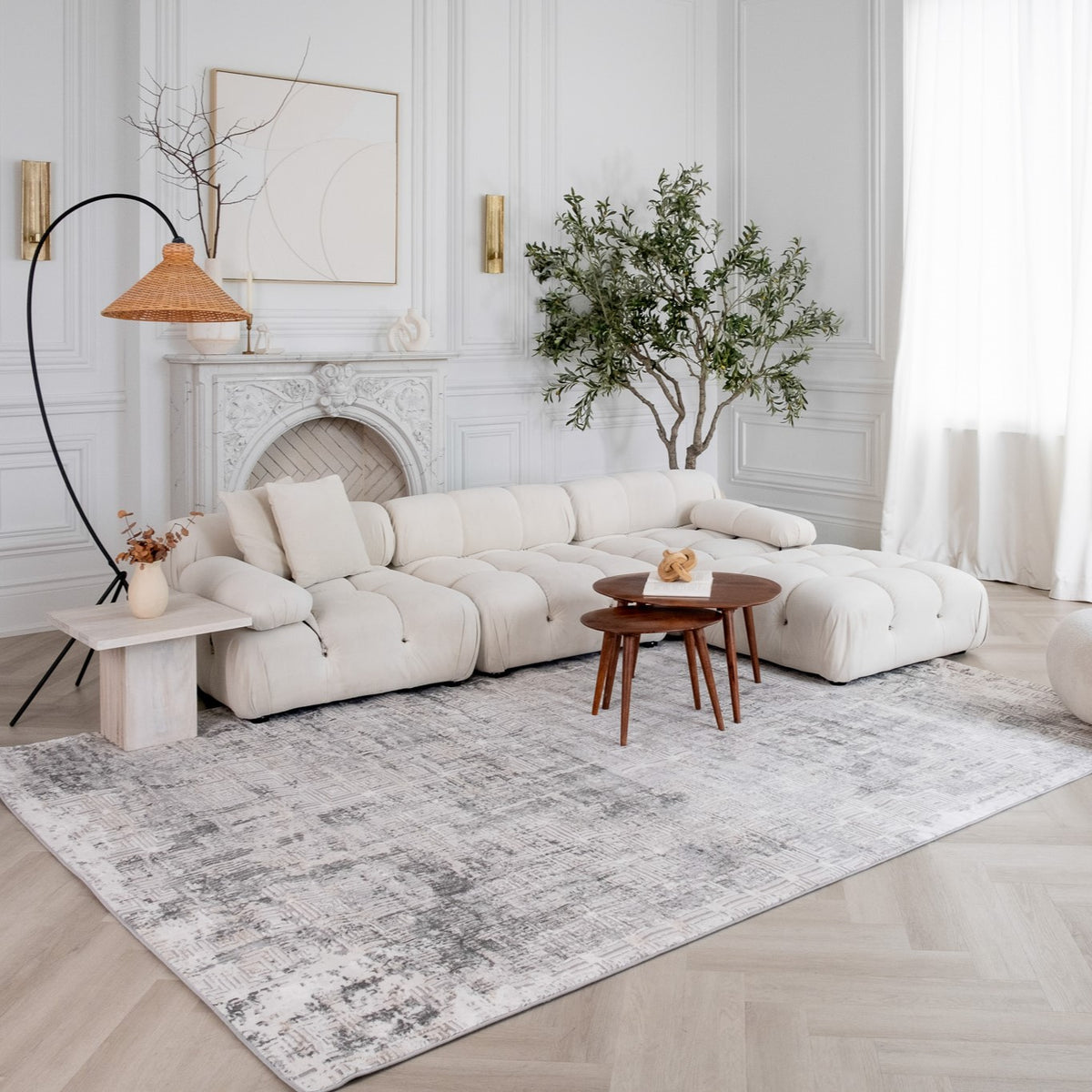 Nordvik Textured Abstract Contemporary Grey and Beige Indoor Rug