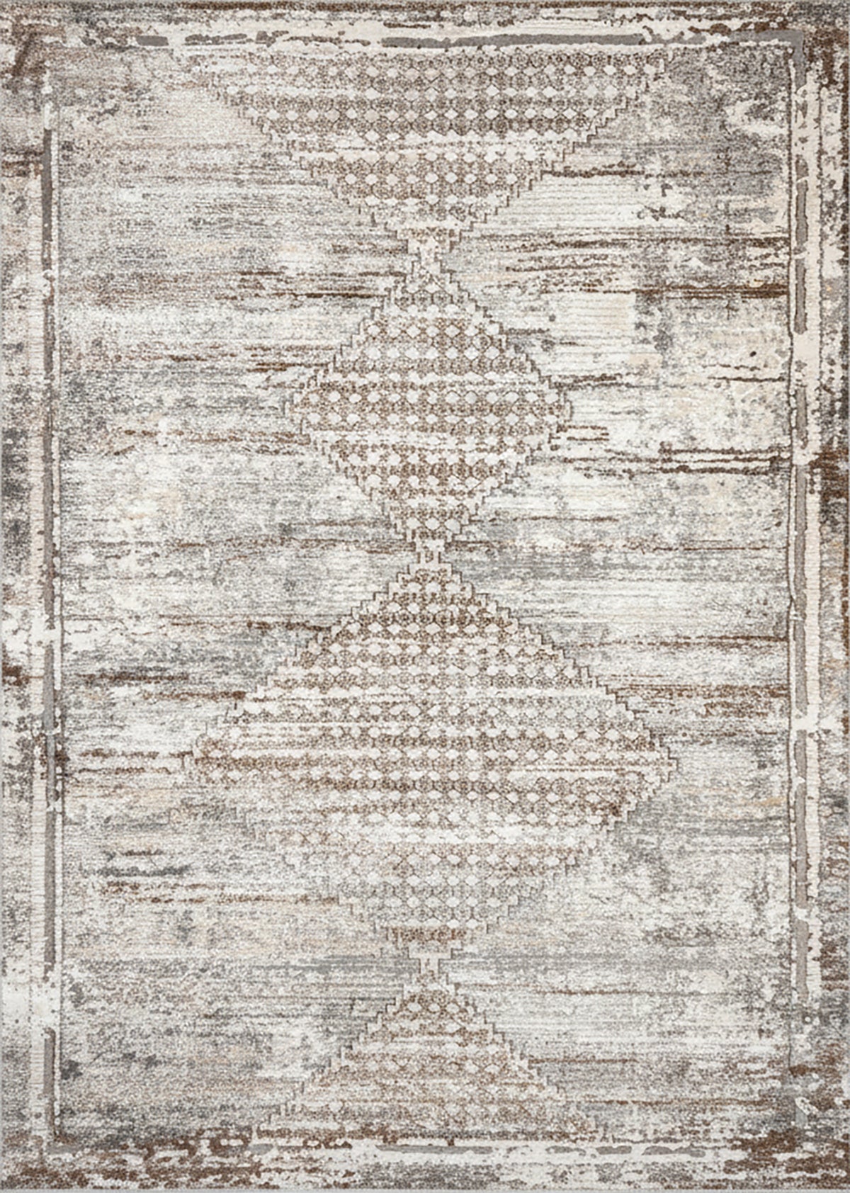 Kora Distressed Geometric Transitional Brown and Grey Indoor Rug