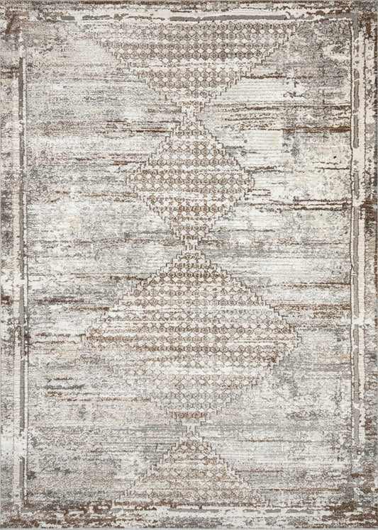 Kora Distressed Geometric Transitional Brown and Grey Indoor Rug