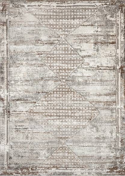 Kora Distressed Geometric Transitional Brown and Grey Indoor Rug
