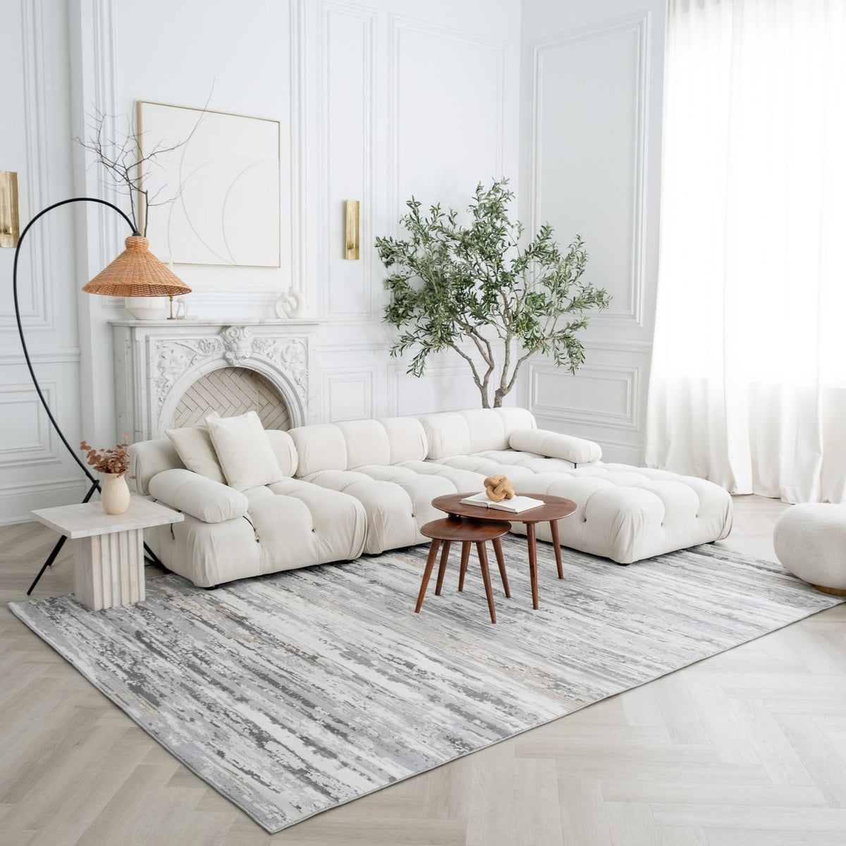 Nord Abstract Contemporary Grey and Beige Indoor Rug