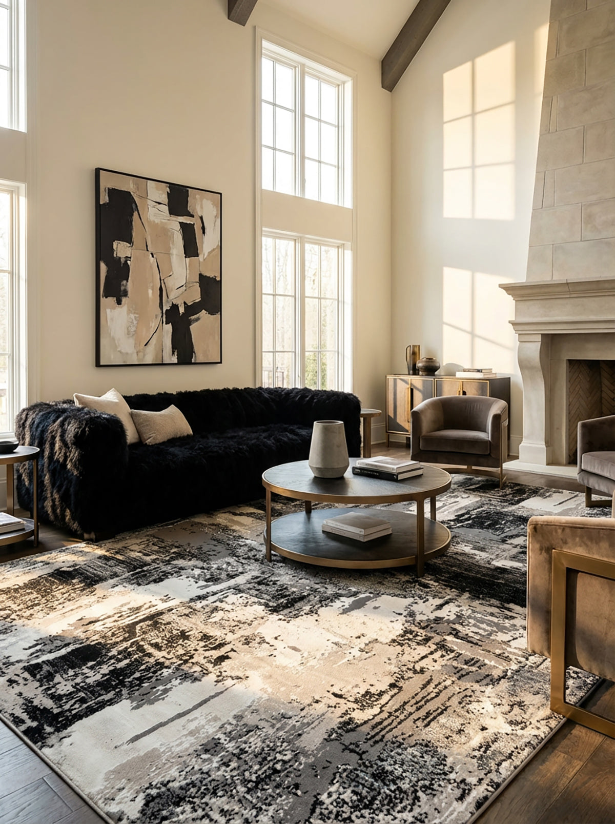 Axiom Abstract Contemporary Grey and Black Indoor Rug-2