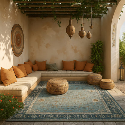 Samya Classic Floral Transitional Blue and Brown Indoor Rug