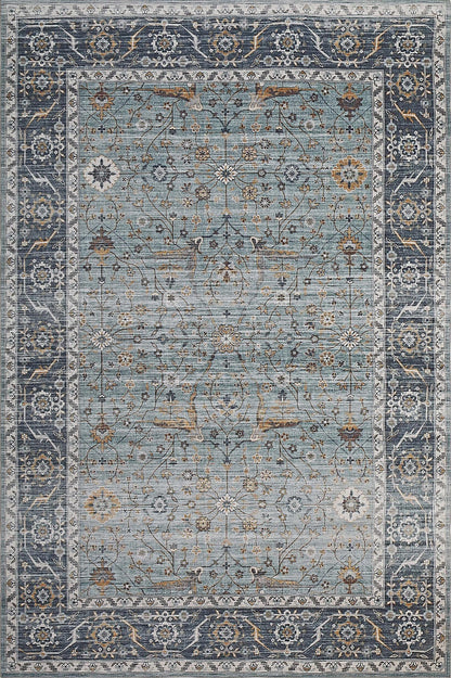 Samya Classic Floral Transitional Blue and Brown Indoor Rug