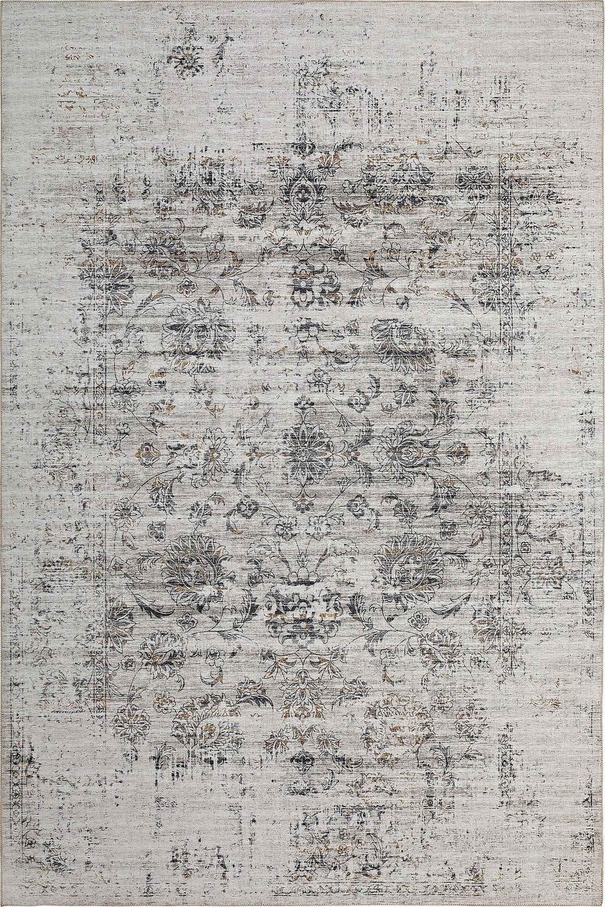 Aria Vintage Floral Transitional Grey and Beige Indoor Rug