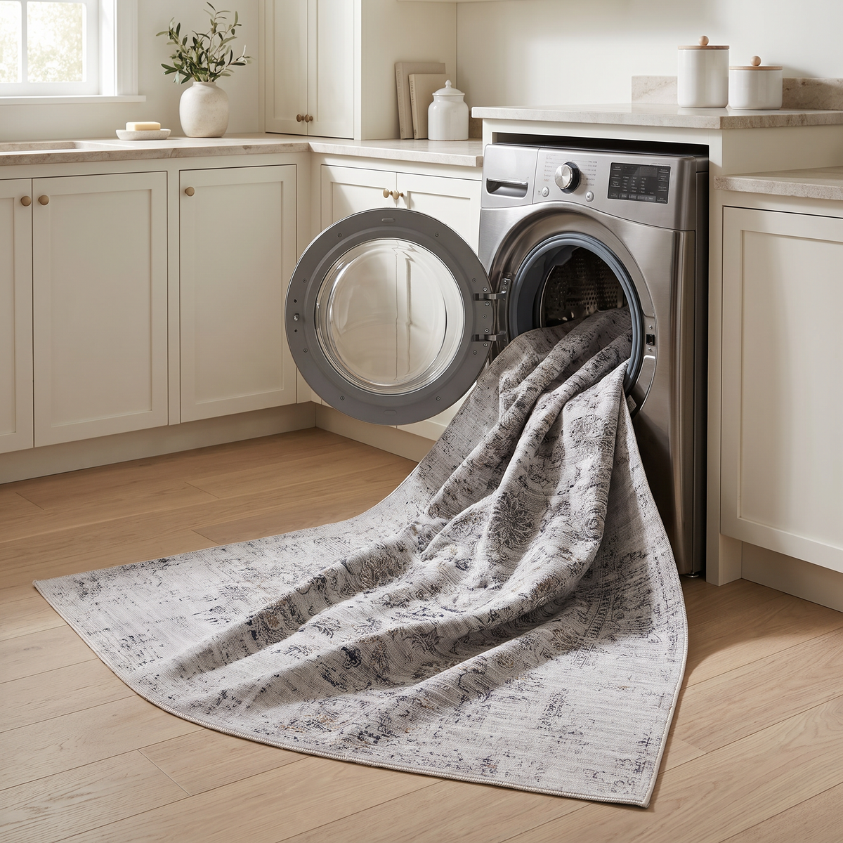 Aria Vintage Floral Transitional Grey and Beige Indoor Rug