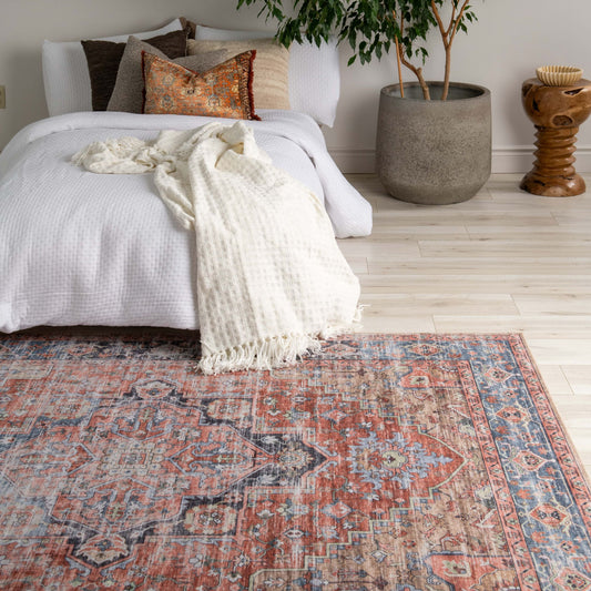 Nava Persian Medallion Traditional Red and Blue Indoor Rug