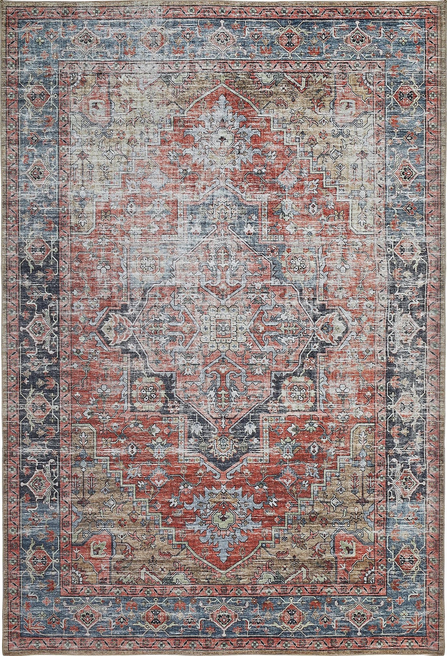Nava Persian Medallion Traditional Red and Blue Indoor Rug