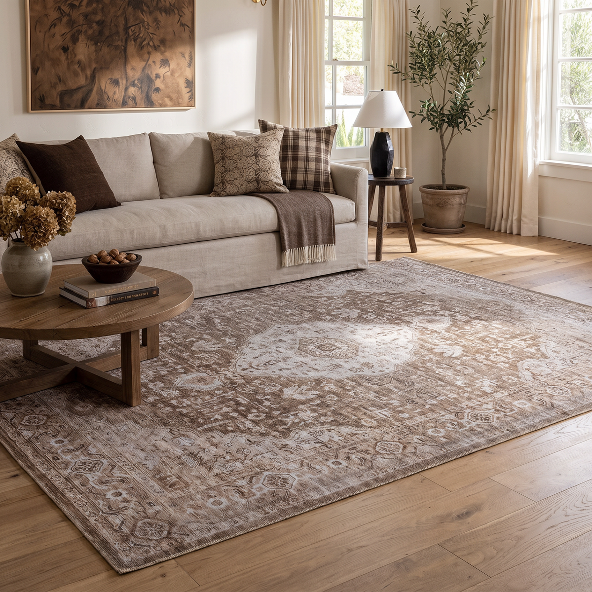 Lina Medallion Traditional Brown Indoor Rug