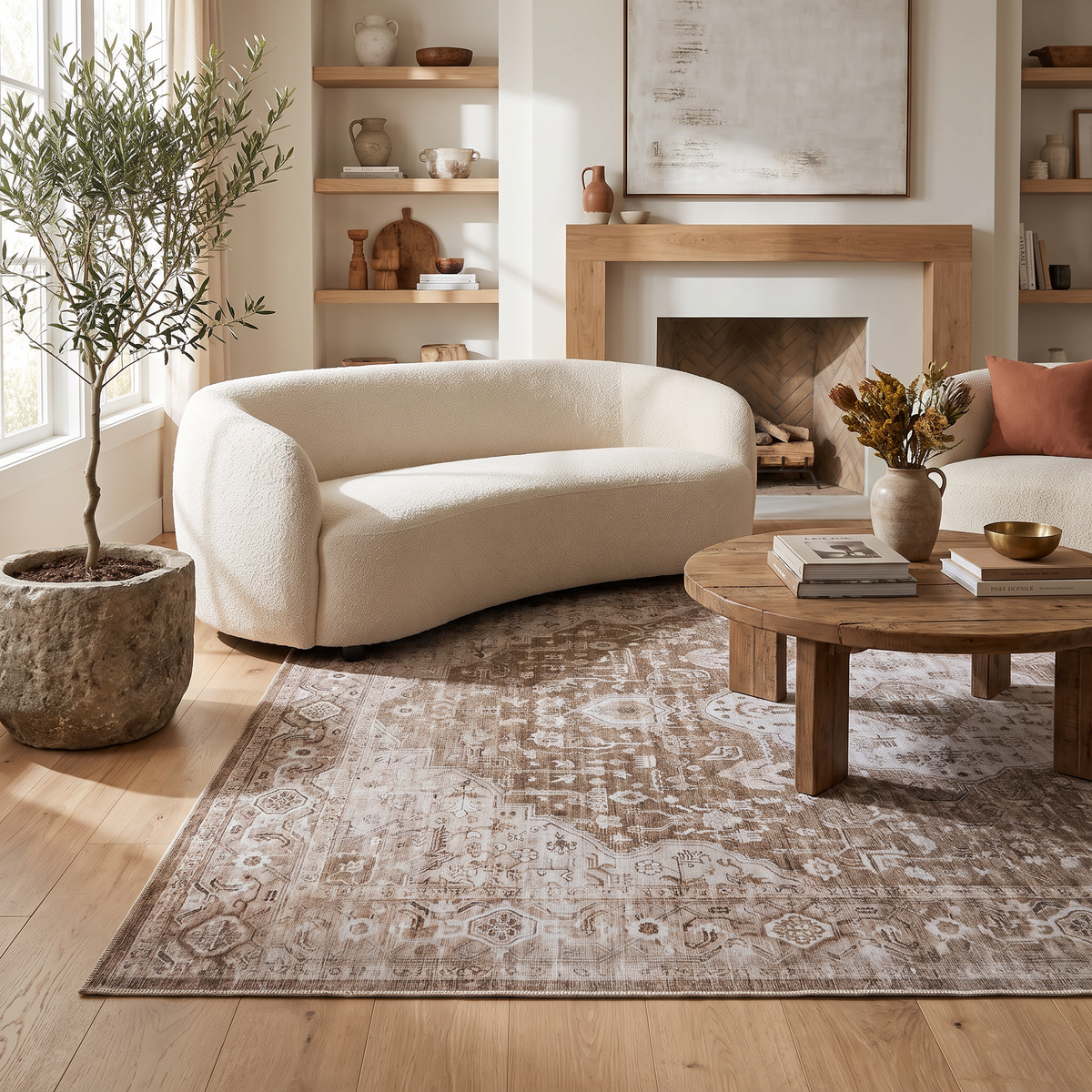 Lina Medallion Traditional Brown Indoor Rug