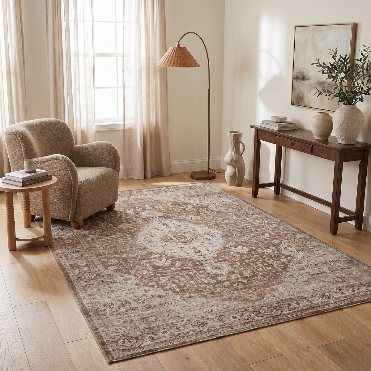 Lina Medallion Traditional Brown Indoor Rug