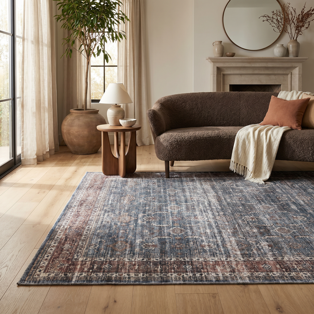 Tapis bleu transitionnel persan Emir