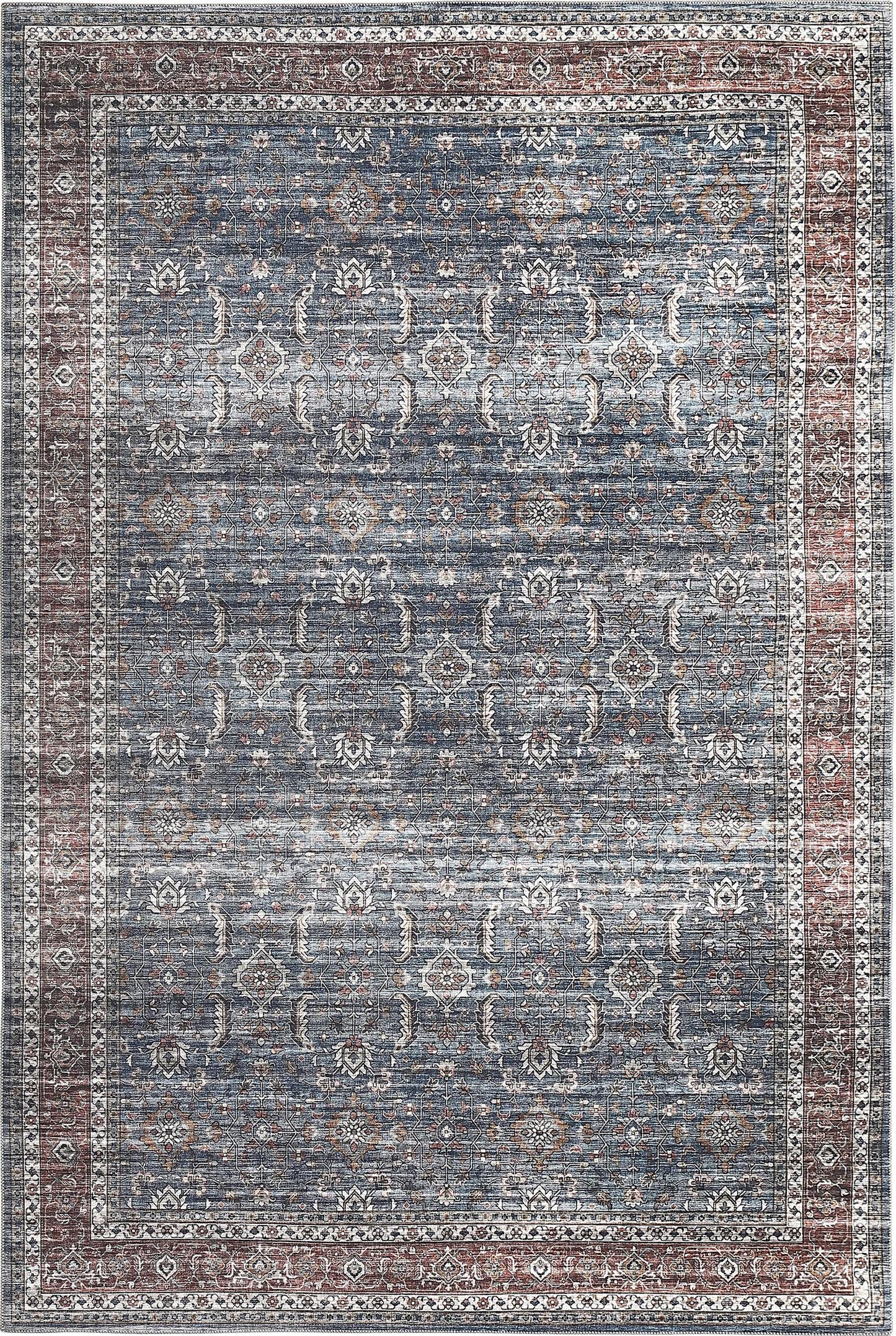 Basima Persian Floral Traditional Blue and Brown Indoor Rug
