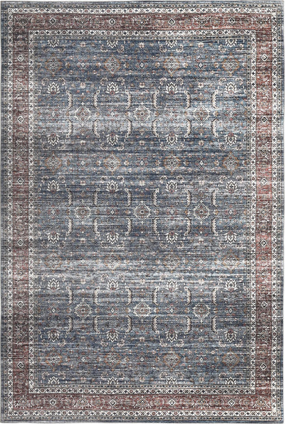 Basima Persian Floral Traditional Blue and Brown Indoor Rug