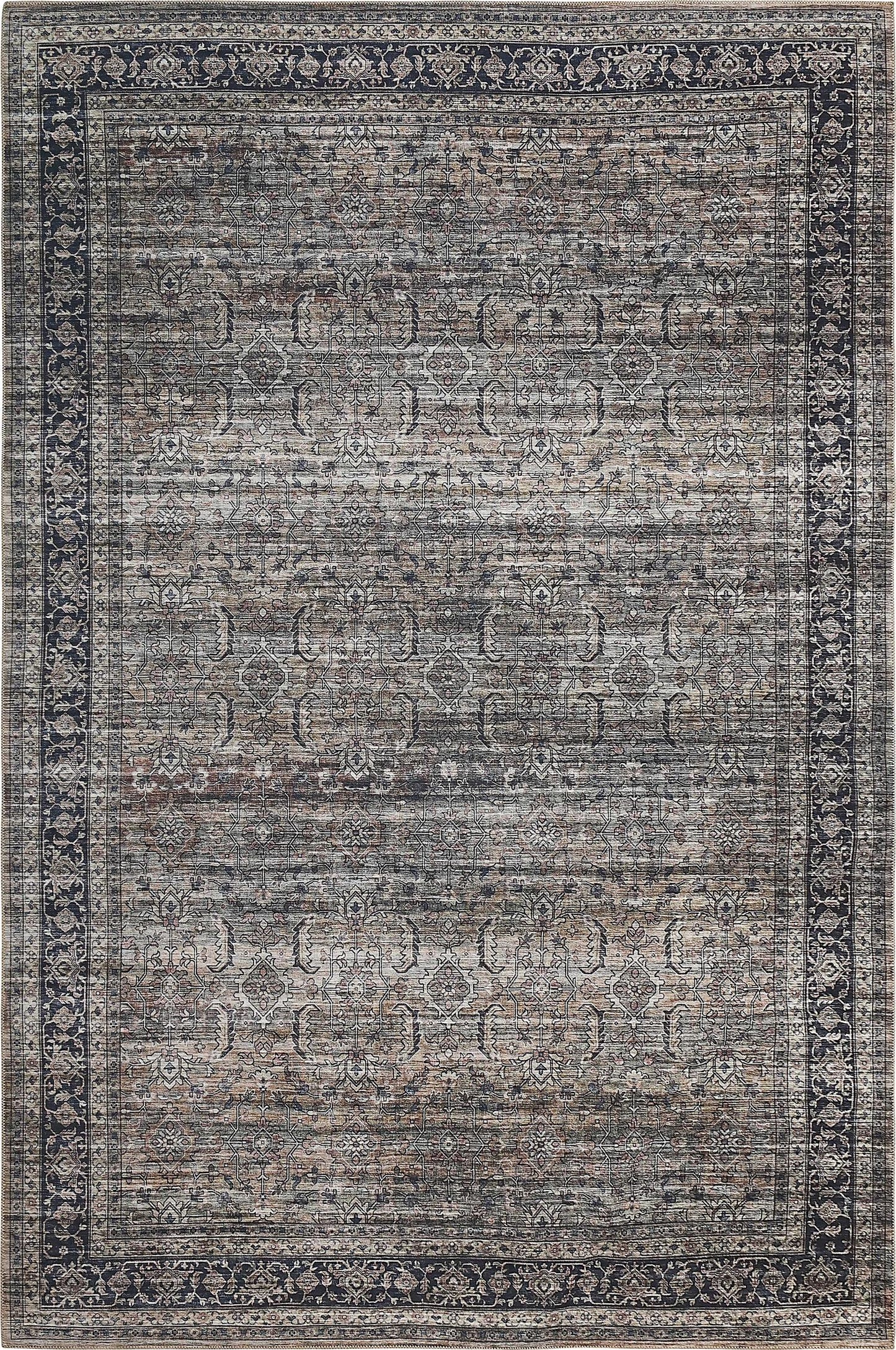 Basima Persian Floral Traditional Brown and Grey Indoor Rug