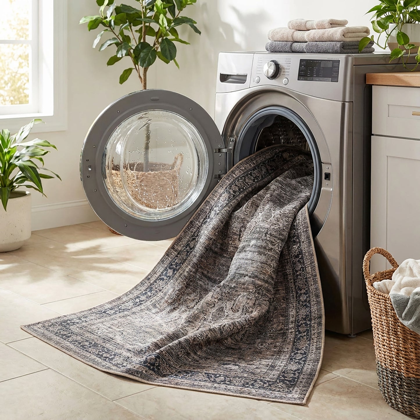 Basima Persian Floral Traditional Brown and Grey Indoor Rug