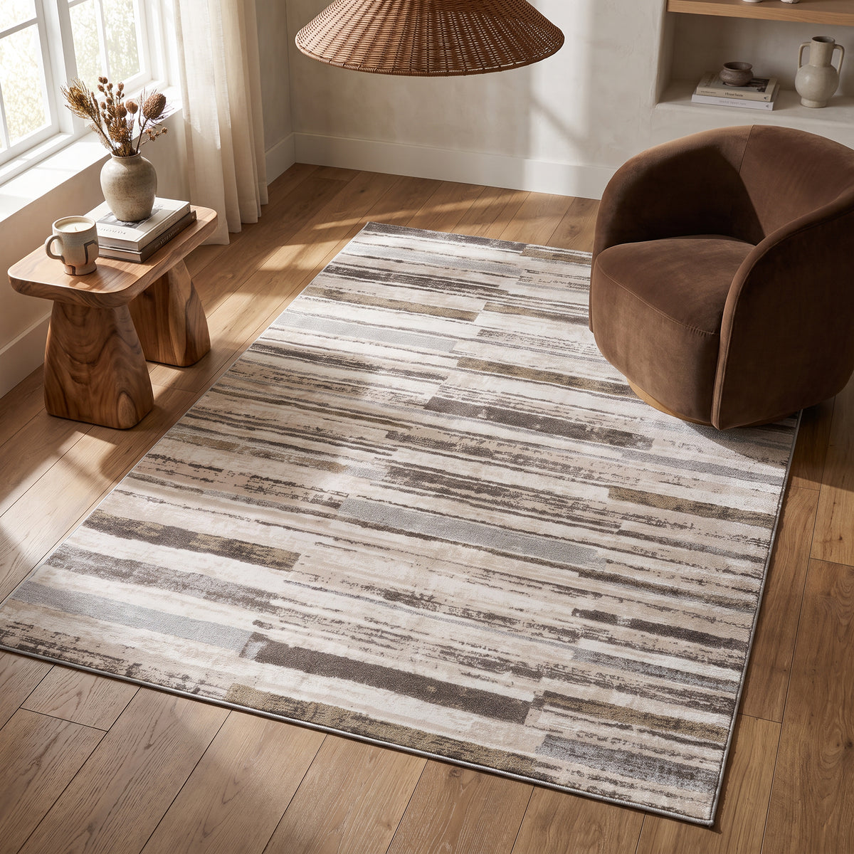 Sereno Abstract Contemporary Beige and Brown Indoor Rug