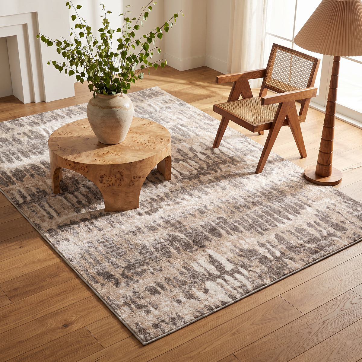 Tapis Galene abstrait contemporain beige et crème