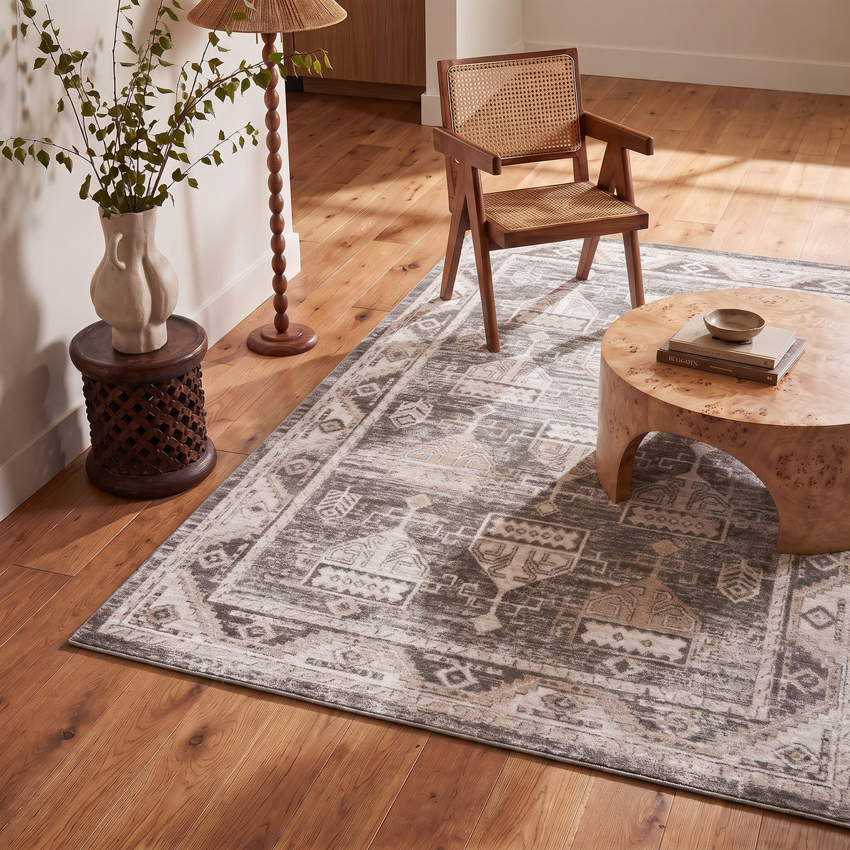Tapis Karsin oriental traditionnel gris et beige