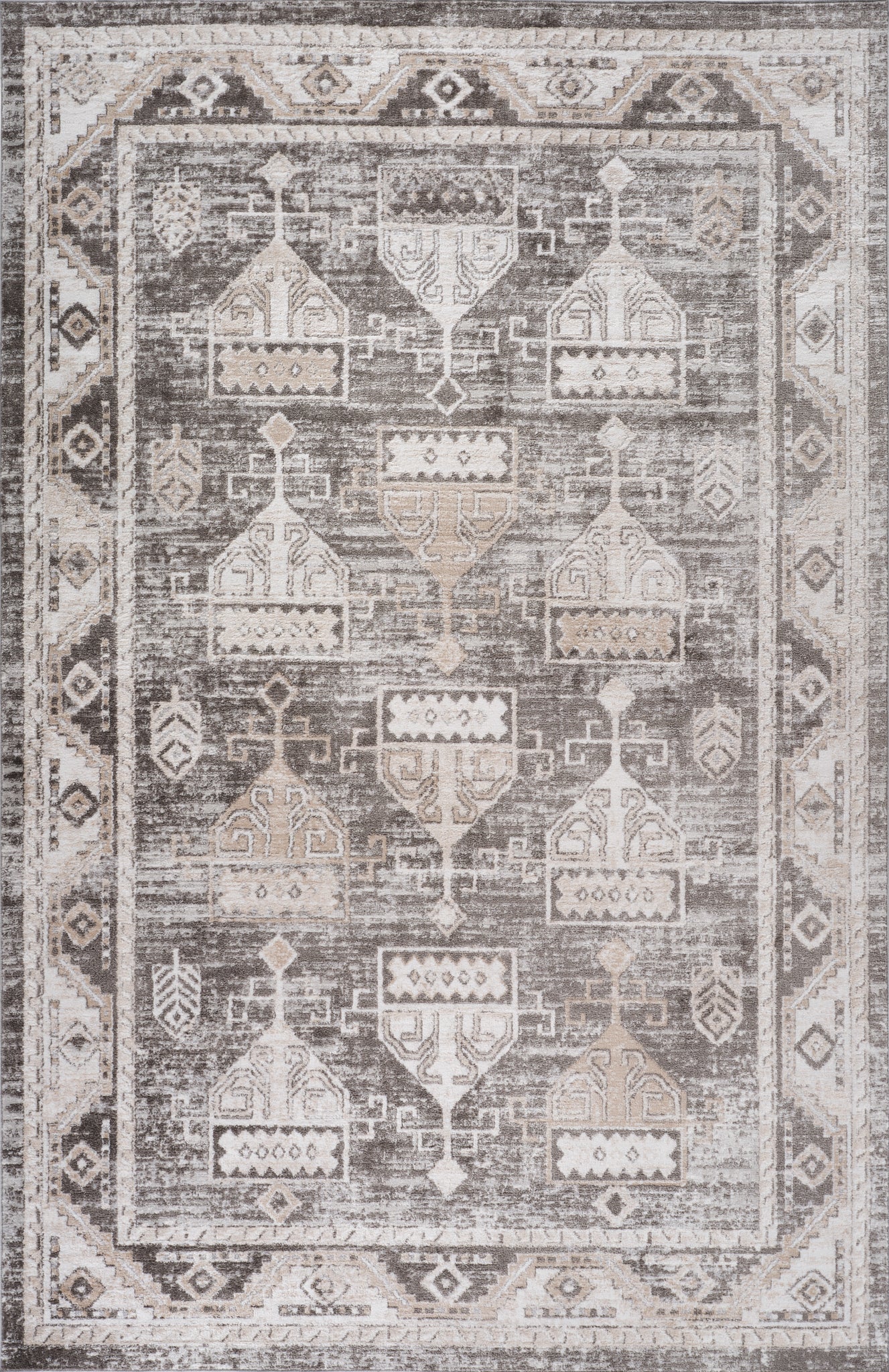 Karsin Oriental Traditional Grey and Beige Indoor Rug