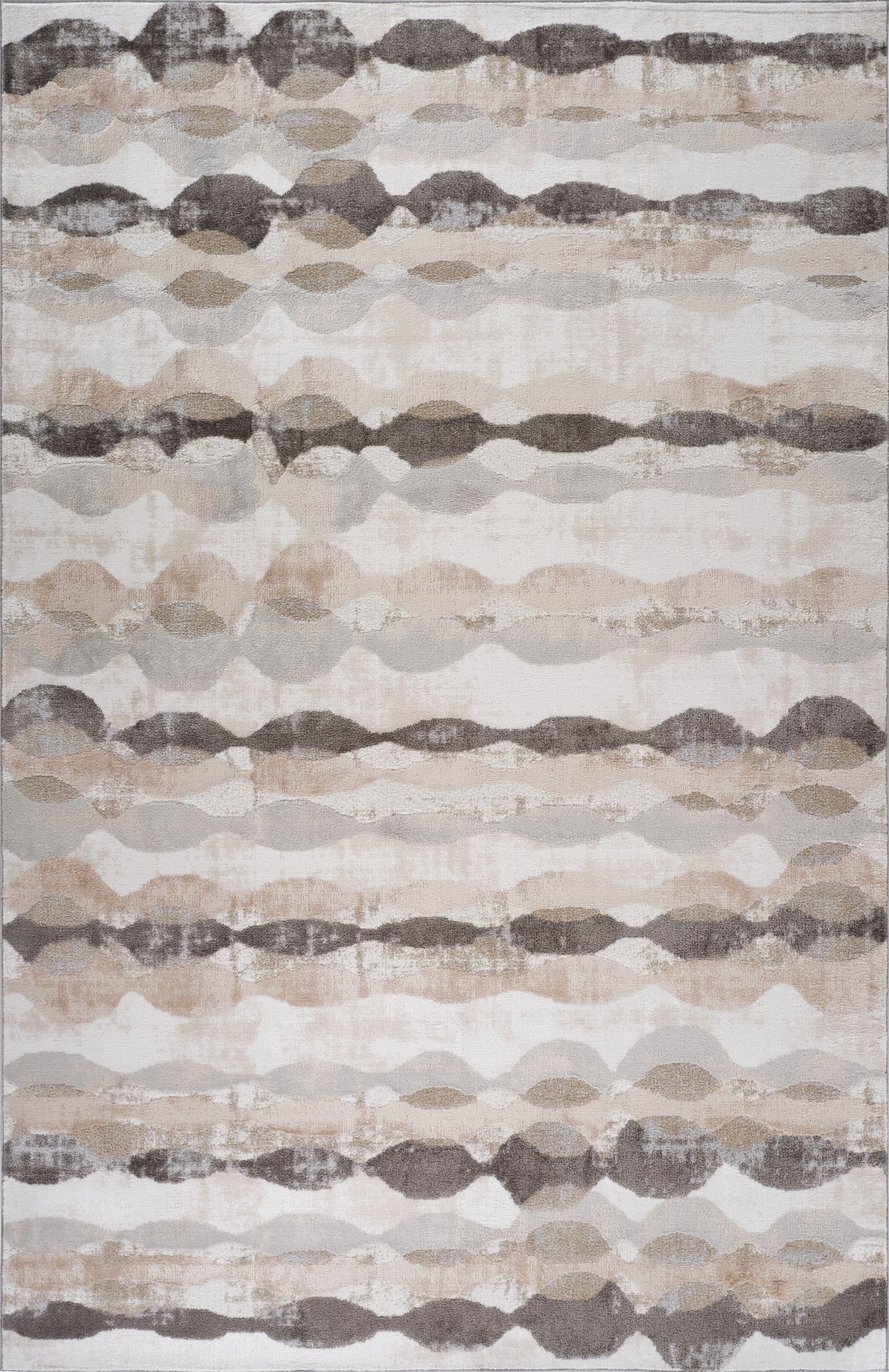 Hamon Abstract Wave Contemporary Grey and Beige Indoor Rug