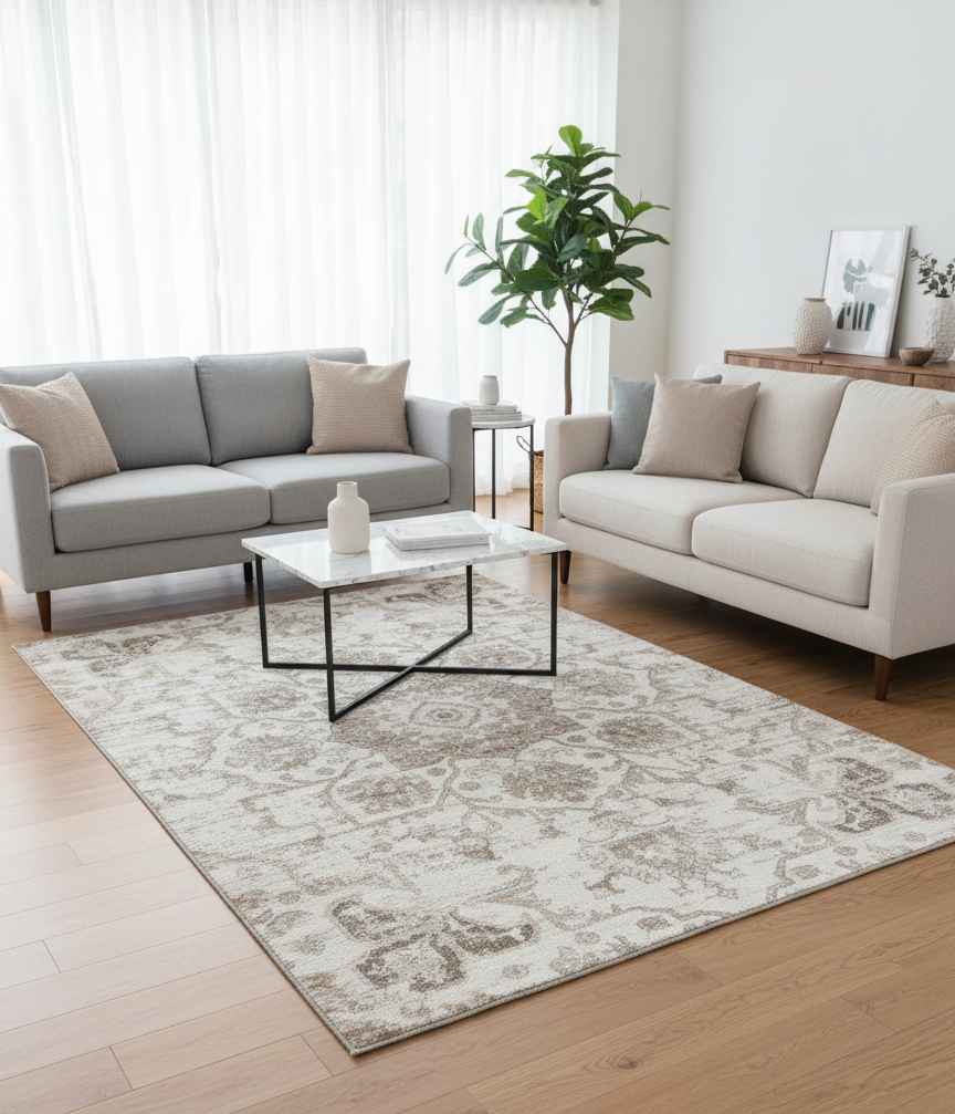 Tala Distressed Contemporary Cream Indoor Rug-2