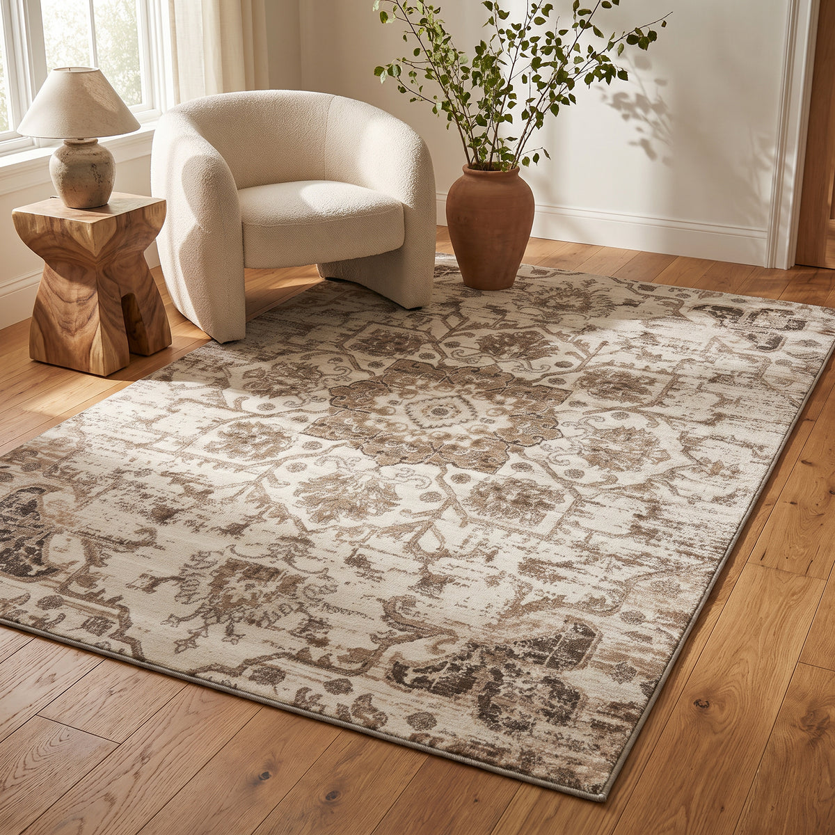 Tala Distressed Contemporary Cream Indoor Rug