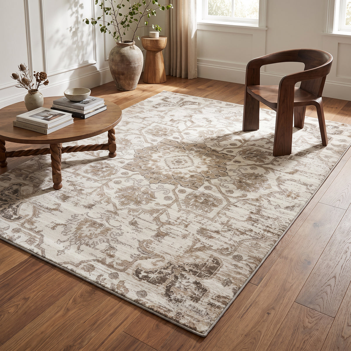 Tala Distressed Contemporary Cream Indoor Rug